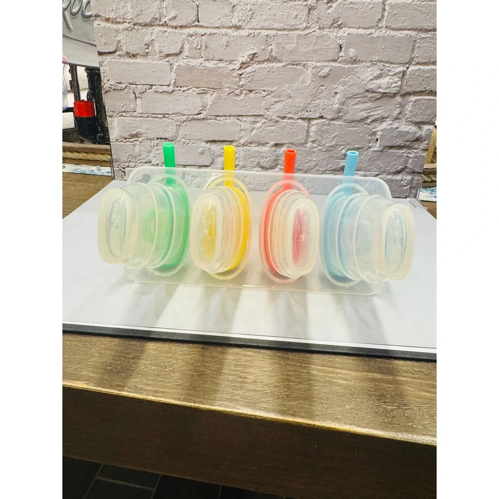 Vintage‎ 4 Slot Popsicle Mold Set Ice Pop Maker Colored Handles Complete Retro